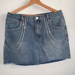 Cider Blue Rhinestone Mini Skirt